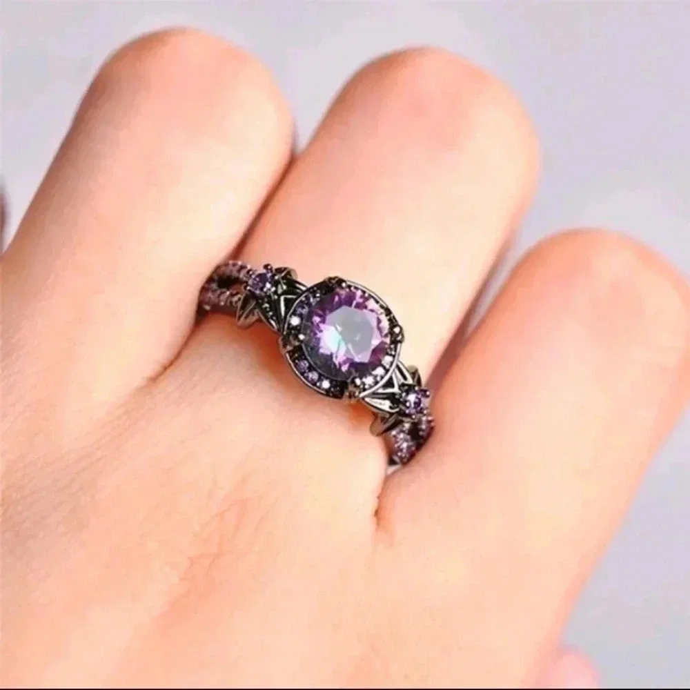 Women's black and purple moon stone faux jewel jewelry detailed Gothic Style